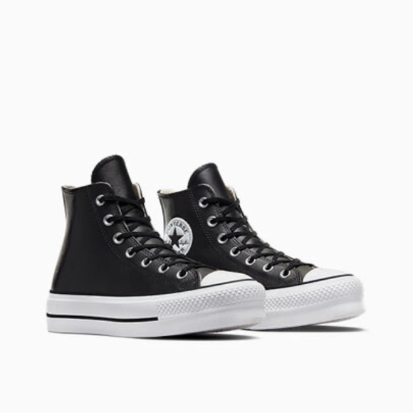 Womans Black Platform Leather Converse Size 9 - Picture 4 of 5